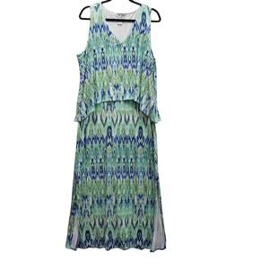 CHICO'S Womens 3 / XL -16 /18 Sleeveless Blue Green Layered Long Dress Stretch
